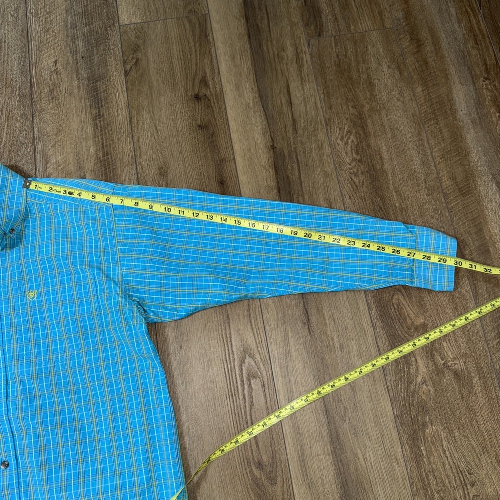 Ariat Pro Series Mens Aqua/yellow Plaid Long Sleeve Button Down Shirt Size Small - Picture 8 of 9